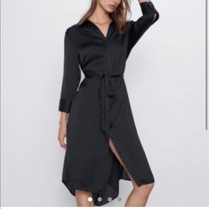 Zara Chartreuse Silky Dress Midi Size S